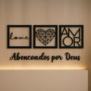 Kit Quadros Decorativos 3 Peças – Família, Amor e Frases